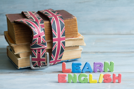 Learn Angielski education concept with books and lettersの写真素材