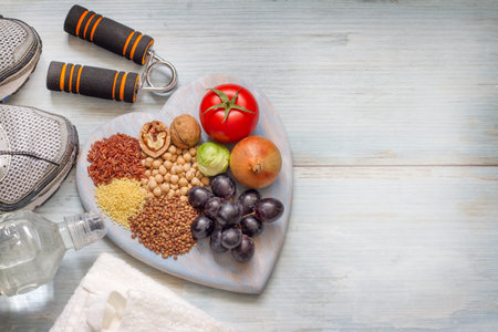 Healthy lifestyle concept with diet and fitness