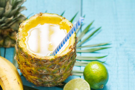 Exotic freshly squeezed juice with pineapple and limeの写真素材
