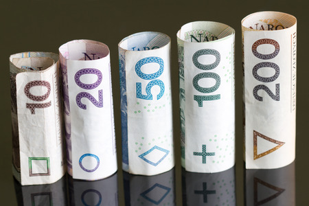 Roll of banknotes polish money abstractの写真素材