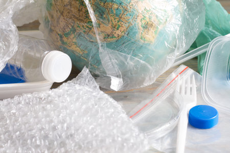 The concept of world environment day with globe in plastic bag