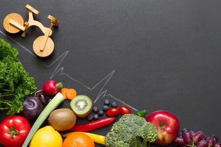 Health food for heart diet nutrition concept with cardiogram and bikeの写真素材