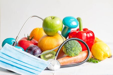 Healthy diet and sport immunity concept with fresh foodの写真素材