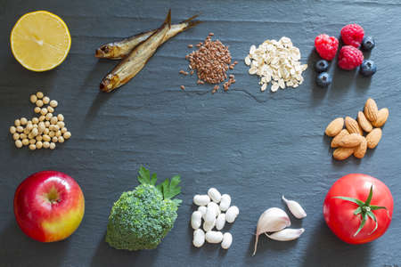 Selection healthy food good for heart, diet conceptの写真素材