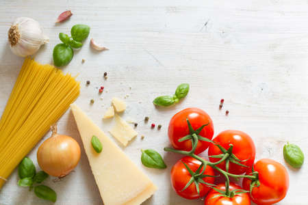 Ingredients italian food cuisine on white backgroundの写真素材