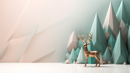 3d render of a reindeer standing in front of a geometric backgroundの素材