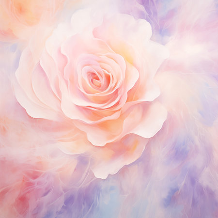 Elegant acrylic roses, delicate pink and peach tones, dreamlike pastel background, artistic floral composition.の素材