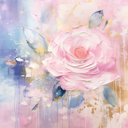 Elegant acrylic roses, delicate pink and peach tones, dreamlike pastel background, artistic floral composition.の素材
