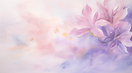 Textured pastel floral background with soft pink and lavender flowers in an artistic compositionの素材