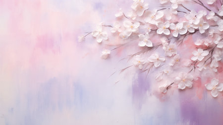 Textured pastel floral background with soft pink and lavender flowers in an artistic compositionの素材