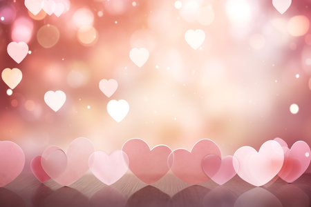 Romantic pink heart-shaped bokeh background with soft glowing lightsの素材