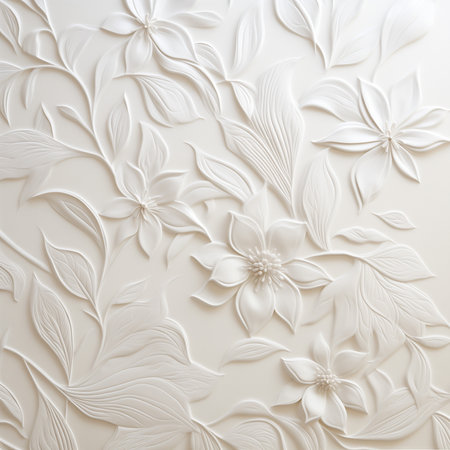 White floral pattern on a white wall. 3D rendering, 3D illustration.の素材