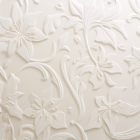 White flower pattern on the wall. Wallpaper and background for designの素材