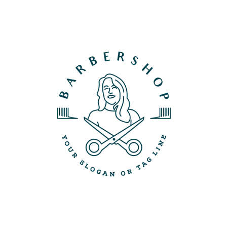 barbershop logo woman vector template white backgroundのイラスト素材