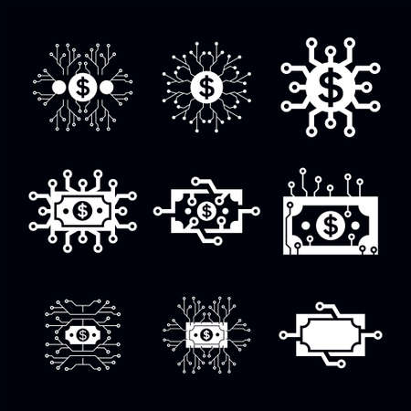 set digital money icon technology vector templateのイラスト素材