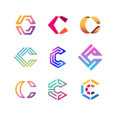 collection of the letter icon C color gradient full color vector templateのイラスト素材