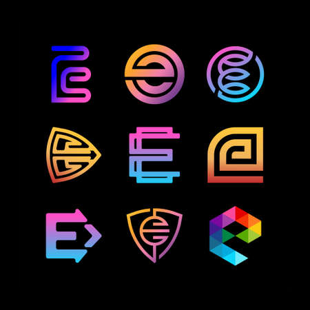 collection letter icon E full color gradient vector templateのイラスト素材