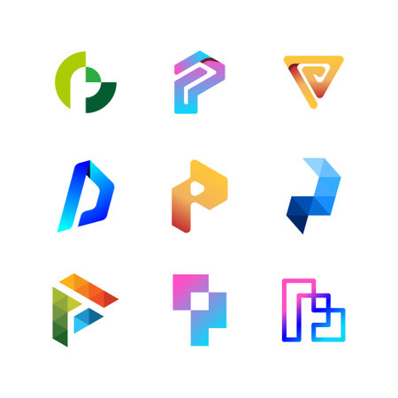 collection of logo letters P color gradient full color vector templateのイラスト素材