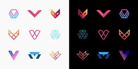 collection of logo letter V gradient color vector templateのイラスト素材