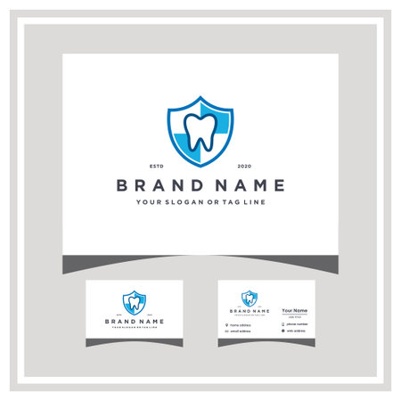 logo design concept dental shield and business card vector templateのイラスト素材