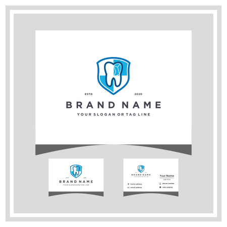 logo design concept dental shield and business card vector templateのイラスト素材