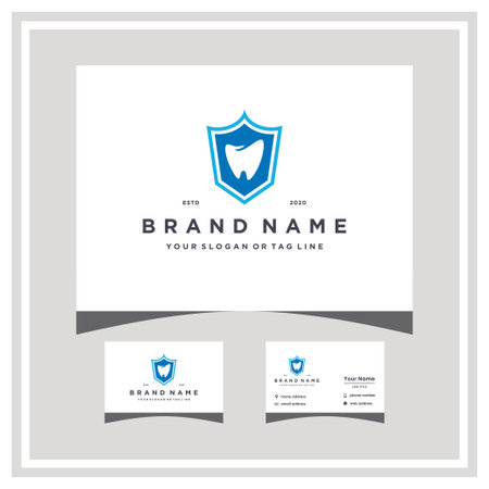 logo design concept dental shield and business card vector templateのイラスト素材