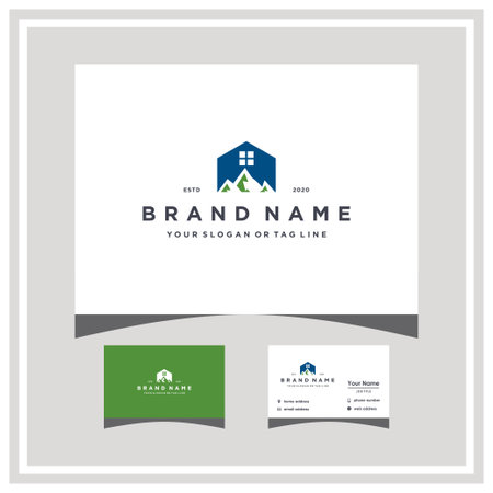 mountain home logo design and business card vector templateのイラスト素材