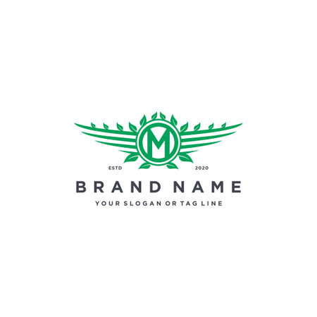 letter M leaf wing logo design concept vector templateのイラスト素材