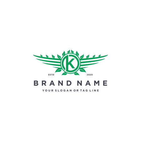 letter K leaf wing logo design concept vector templateのイラスト素材