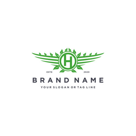 letter H leaf wing logo design concept vector templateのイラスト素材