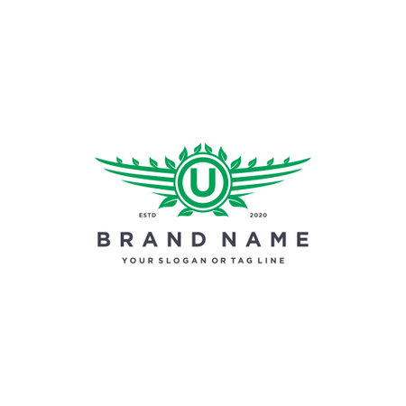 letter U leaf wing logo design concept vector templateのイラスト素材
