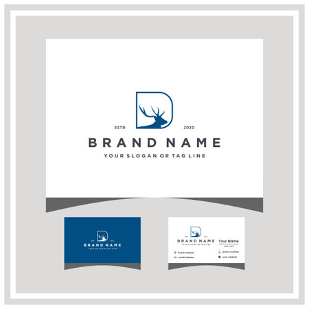 letter D deer logo design and business card vector templateのイラスト素材