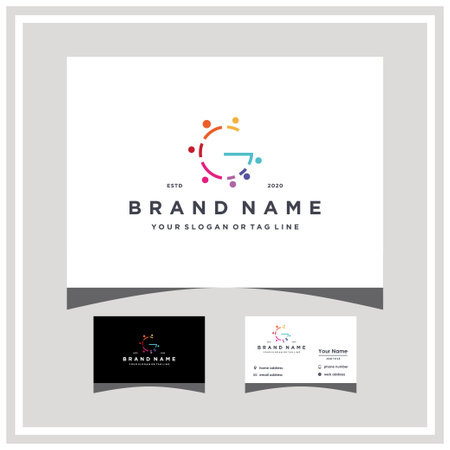 letter G people team colorful logo design and business card vector templateのイラスト素材