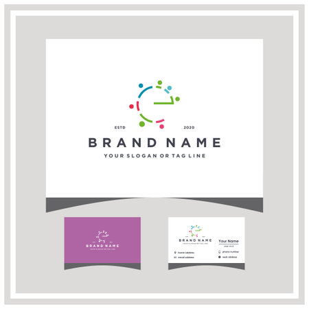 letter E people team colorful logo design and business card vector templateのイラスト素材