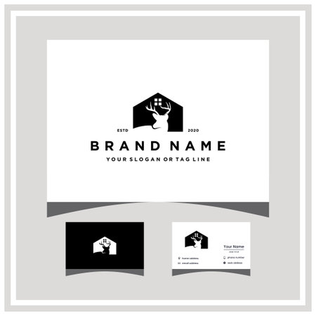 deer home logo design and business card vector templateのイラスト素材