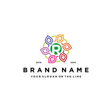 letter R leaf colorful logo design and business card vector templateのイラスト素材