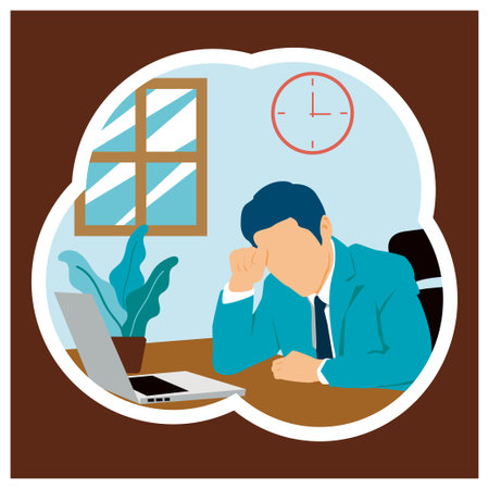 Stress people adult male sad and problem work vector illustration templateのイラスト素材