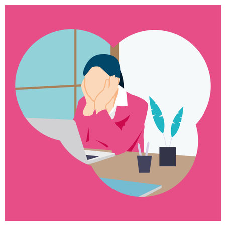 Stress people adult female sad and problem work vector illustration templateのイラスト素材