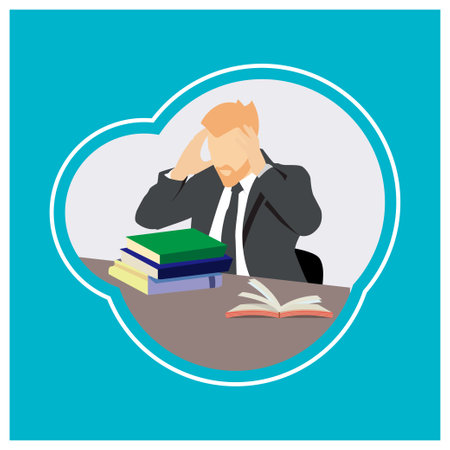 Stress people adult male sad and problem work vector illustration templateのイラスト素材