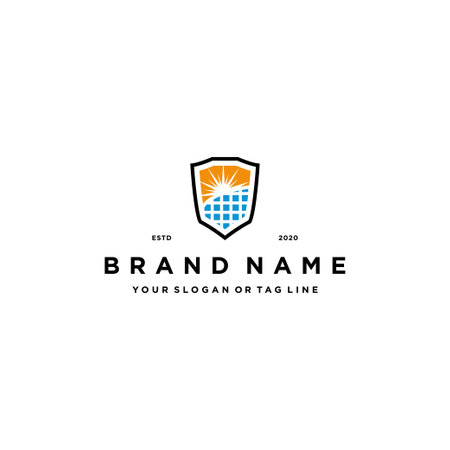 Solar Panel Shield Logo design concept vector templateのイラスト素材