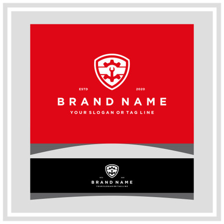 wrench gear and shield logo design vector templateのイラスト素材