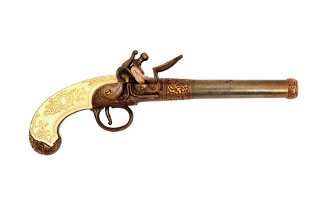 an old flintlock gun decorated with ivoryの写真素材