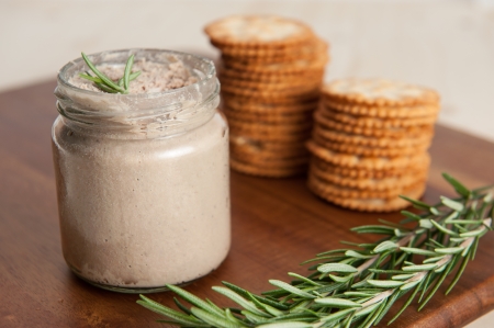 Liver paste in a jar with crackersの写真素材