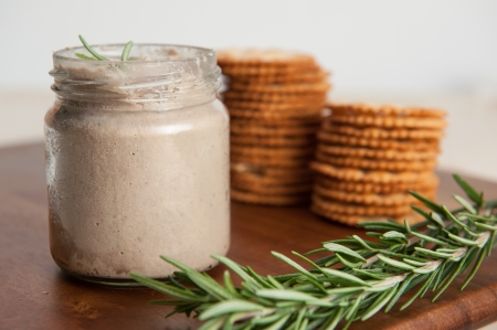 Liver paste in a jar with crackersの写真素材