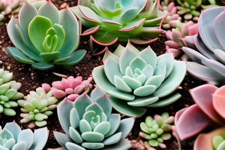 Miniature succulent plants in a pot. Close-up.ai generated computer graphics.の素材