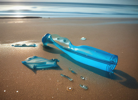 Plastic bottle on the beach. Pollution of environment concept.の写真素材