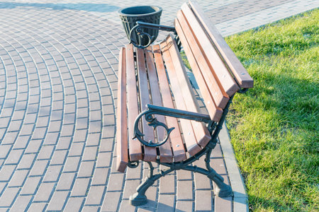 Fragment of a new bench in a new Park in the city