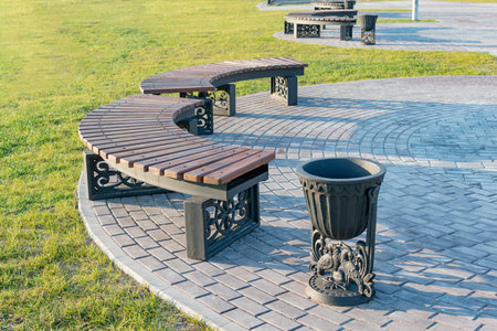 Fragment of a new bench in a new Park in the city