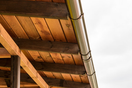 Element of a wooden tinted veranda of a country house