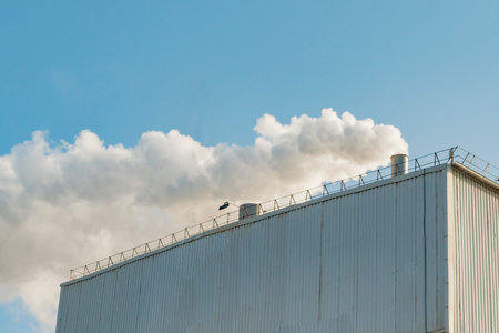 White smoke from the production room of the plant
